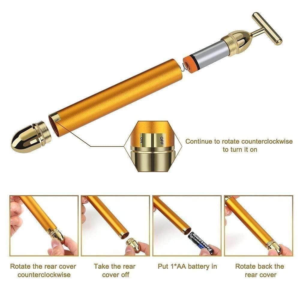 24K Gold Beauty Bar – Electric Facial Roller for Face & Neck
